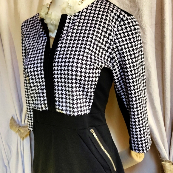 NWOT Black and white houndstooth dress with zipper accent, size 12 💜💜💜 - Picture 3 of 7